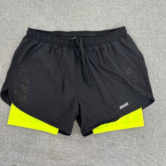 ARSUXEO Men's Active Training Running Shorts Sporty Black‎ & Neon XXL - Picture 1 of 12